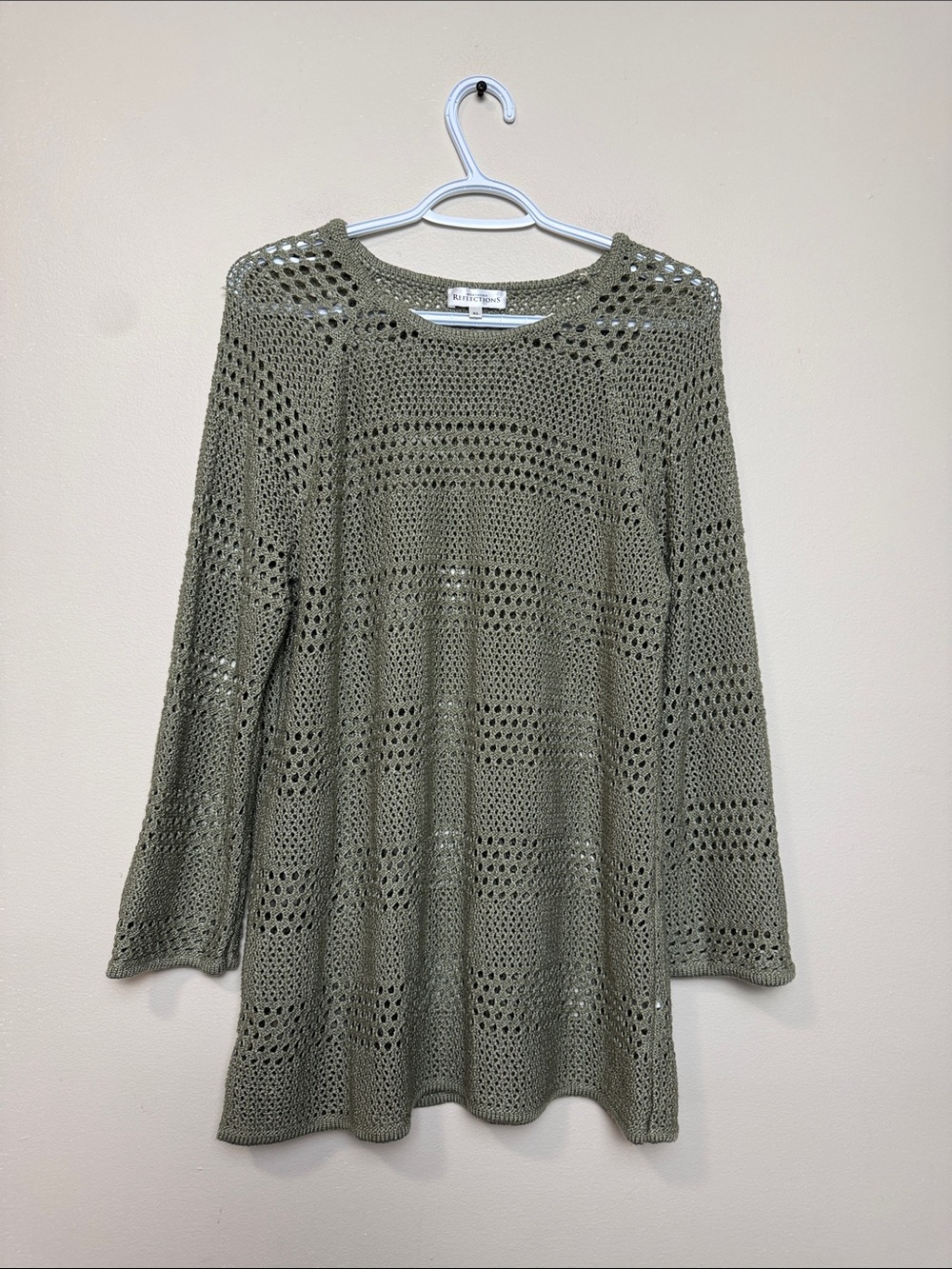 Northern Reflections Crochet Knit Tunic Dress - Olive Green size XL